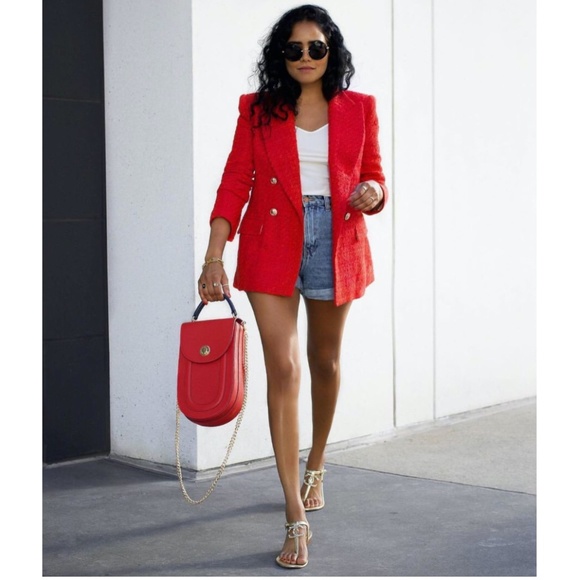 👸🏻 Zara Red Textured Double Breasted Blazer NWT - Picture 3 of 17